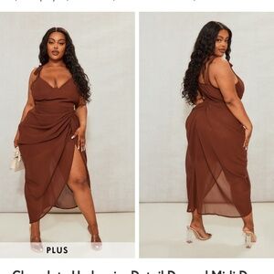 Pretty Little Thing Brown Underwire Draped Midi Dress - Size 14